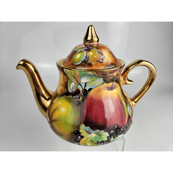 Royal Winton Evesham Teapot Bone China England Gold Trim Signed - Picture 2 of 12